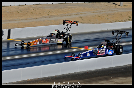 Top fuel dragster driver Andron Brown defeats Cory McClenathan.