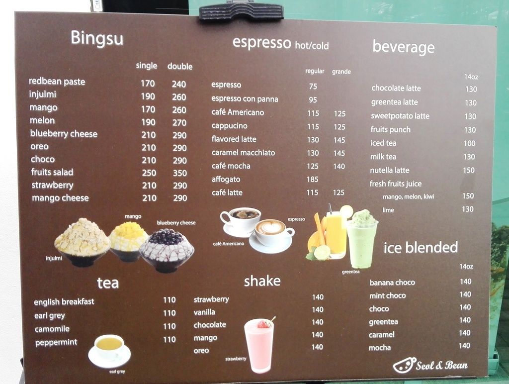 Seol & Bean menu