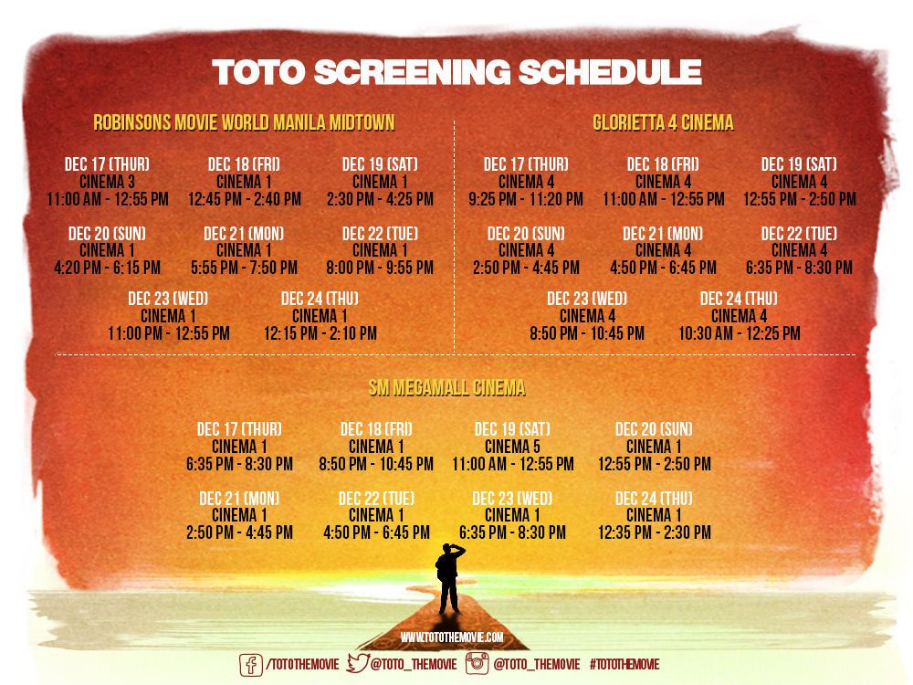 TOTO screening schedule