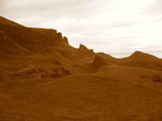 Skye The Quirang in sepia; Isle of Skye
