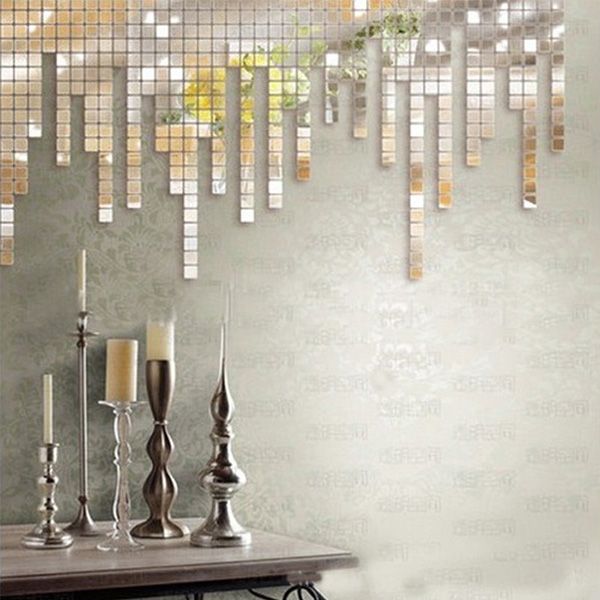 100Pcs DIY Mirror Tile Wall Sticker 3D Decal Mosaic Room Modern Home