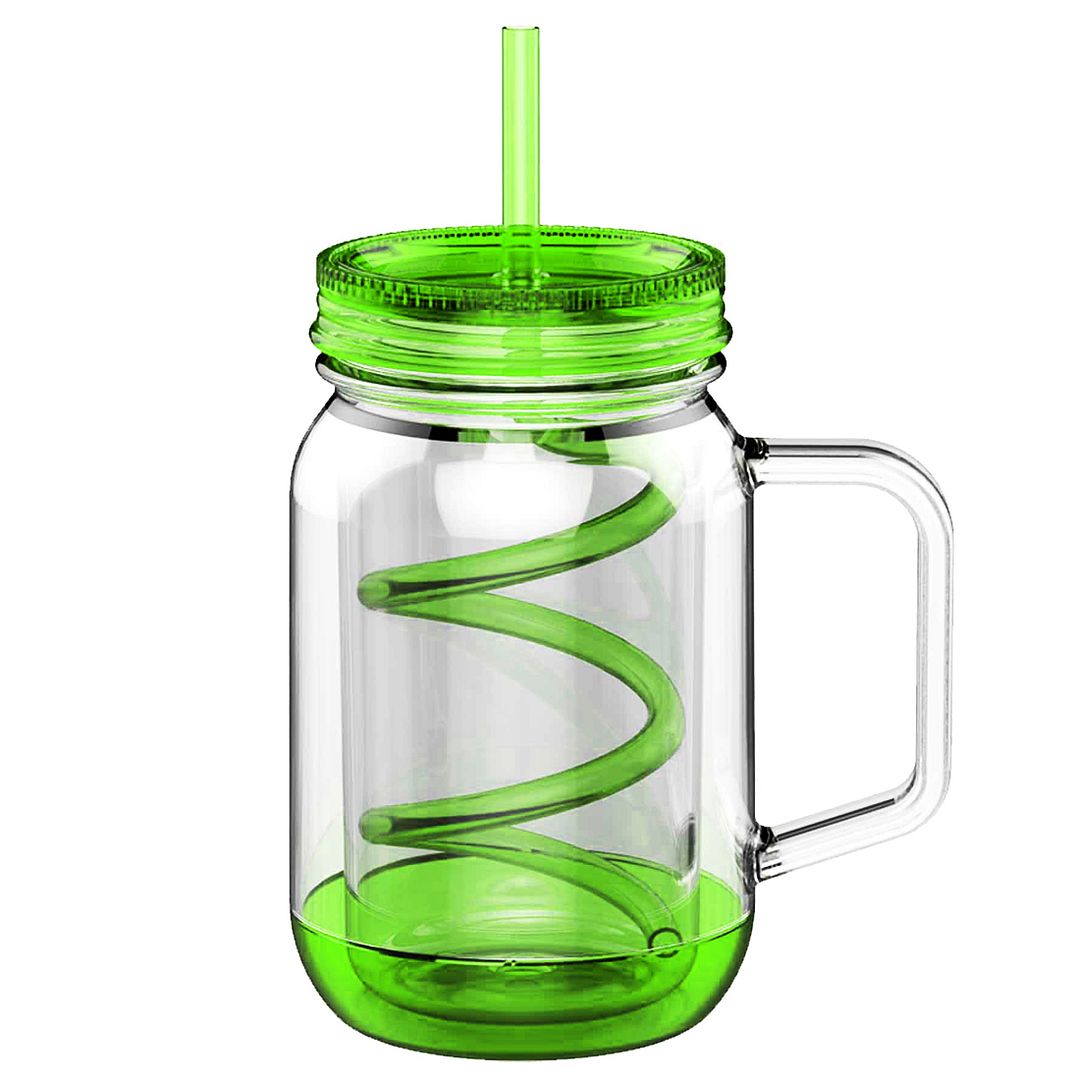 17oz. Double Wall Plastic Mason Jar Mug Smoothie Cup w/Straw and HandleBPA Free