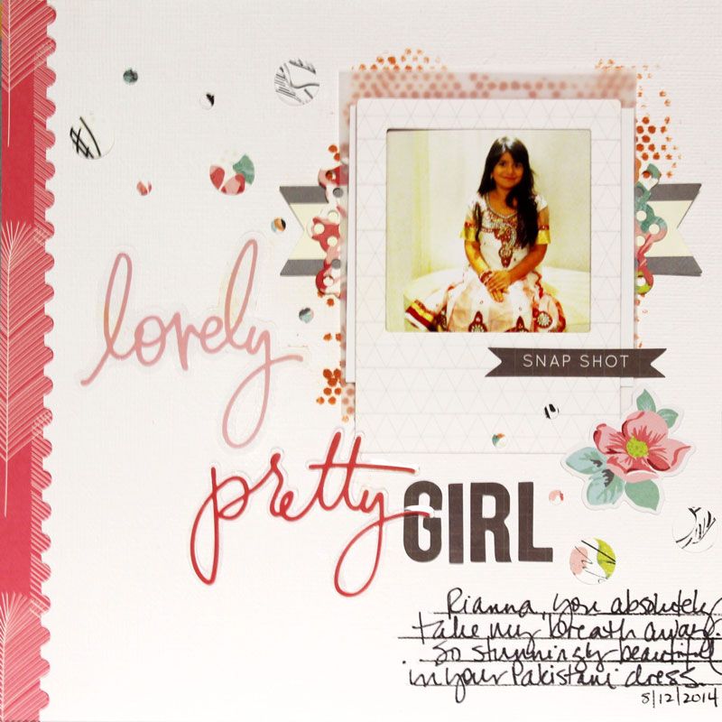 Janet Perafan-Babar | Cocoa Daisy November 2014 Kit; 8x8 layouts; #cocoadaisy; Die-namics Fishtail Flag Tag STAX, Die-namics Insert It - InstaFrame, Die-namics Dainty Doily Duo; #mftstamps; #scrapbooking8x8 #scrapbook #layout