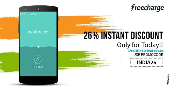 Recharges & Bill Payments 26% off on Rs. 100 on FreeCharge