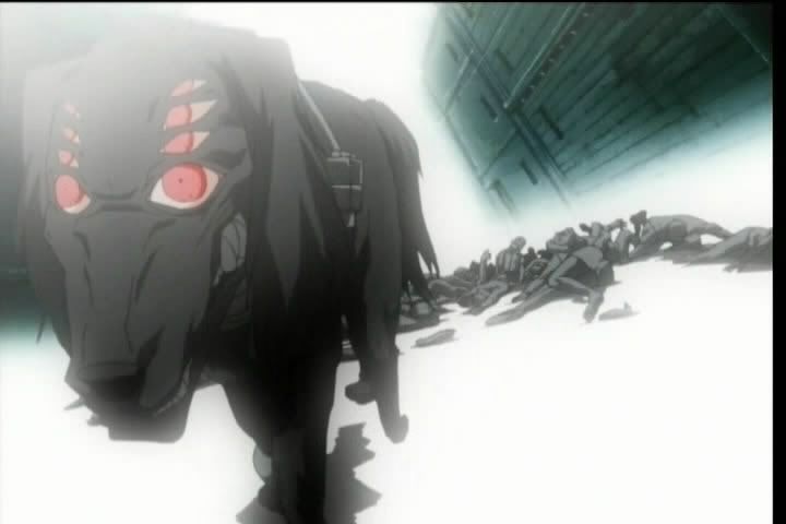 The ghoulish Hellhound trom the Hellsing opening credits