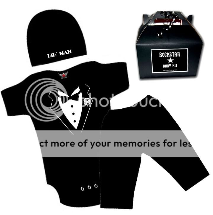   with tuxedo image black pants black lil man beanie plain black beanie