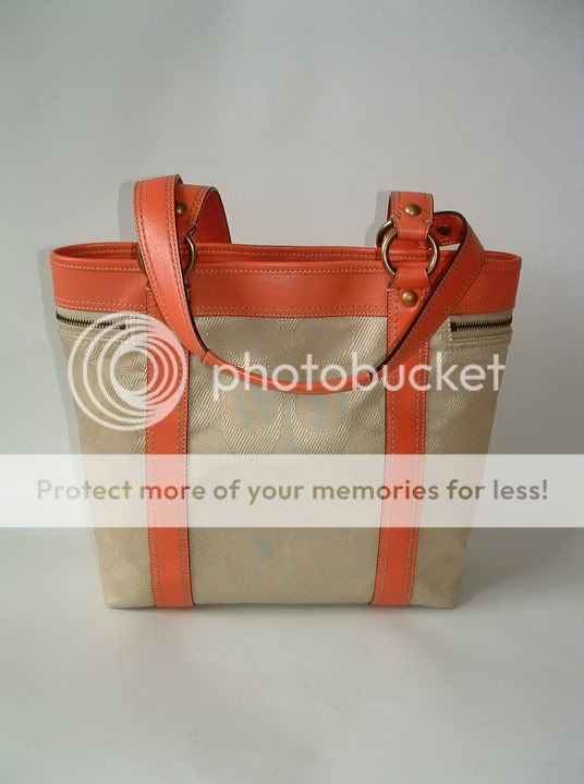   color coral khaki material coach signature fabric and genuine