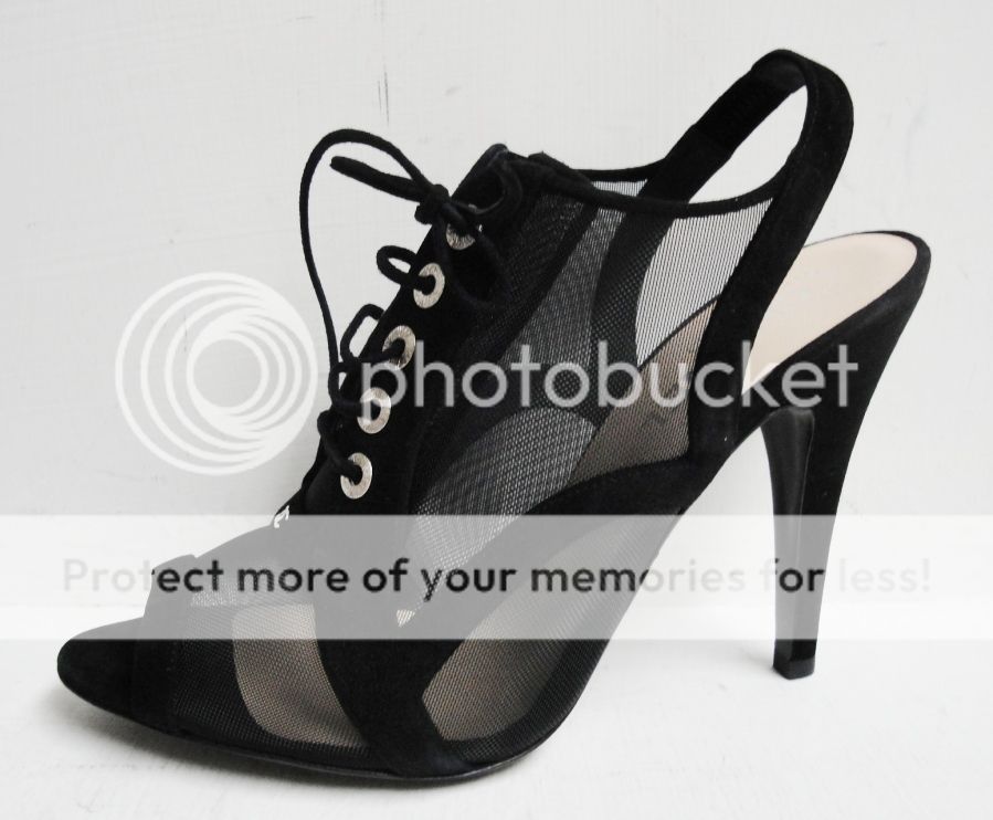 CHANEL CC Mesh Suede Tie up Sligback Heels Shoes 41  