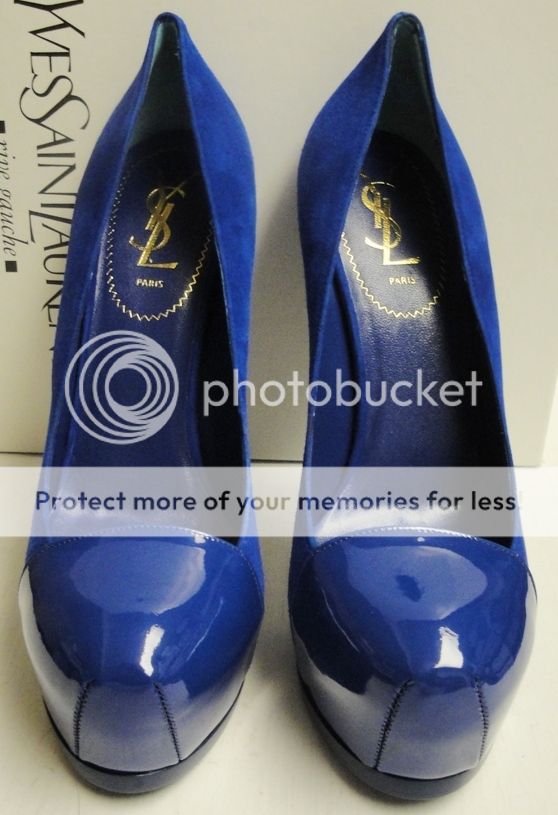 YSL Yves Saint Laurent TRIBTOO 105 Suede Patent Cap Platform Pumps 