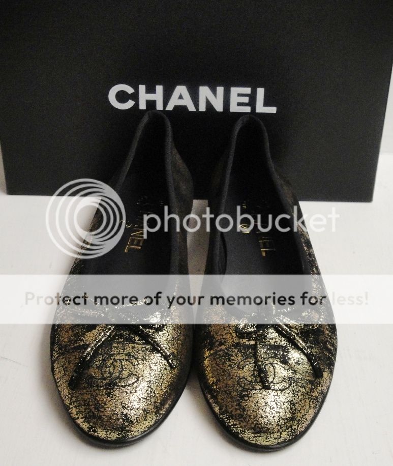 CHANEL Classic CC Metallic Gold Ballerina Flats 38.5  